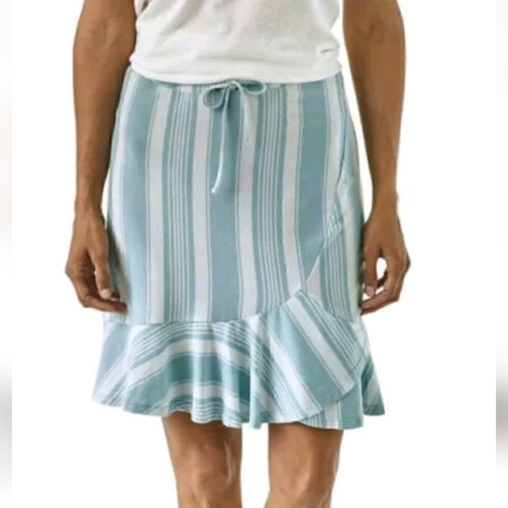 ** HOST PICK ** PATAGONIA BLUE AND WHITE STRIPED ALPINE VALLEY SKIRT, SIZE LARGE - Picture 1 of 11